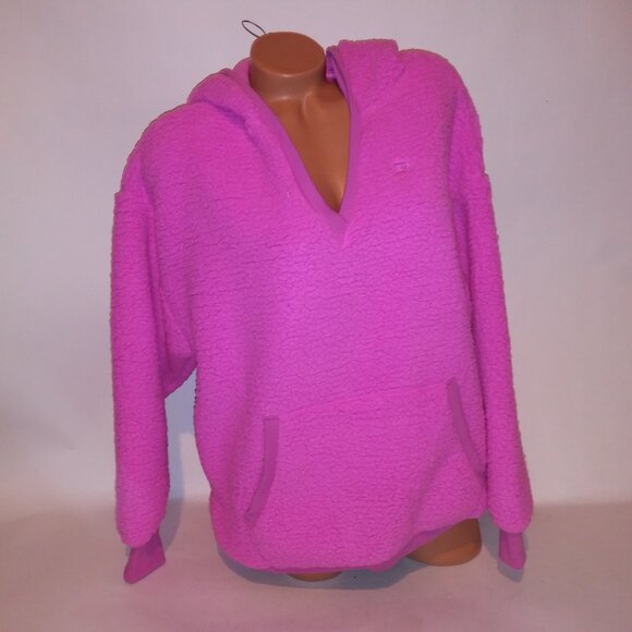 Victoria Secret PINK Hoodie Sweater Sherpa Pink Solid Thick Cozy Pullover - Picture 3 of 10